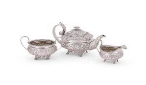 Y A GEORGE IV SILVER THREE PIECE TEA SET