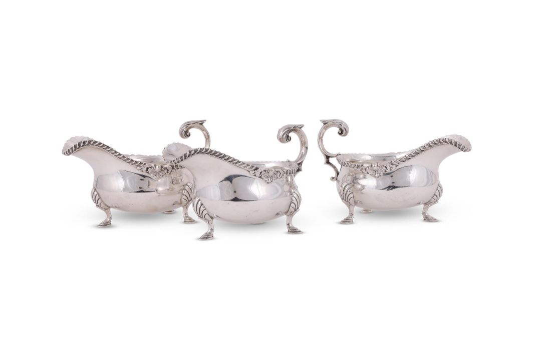 THREE SILVER SHAPED OVAL SAUCE BOATS - Image 2 of 4
