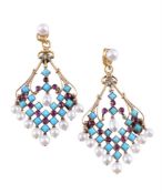 A PAIR OF EARLY 20TH CENTURY AND LATER RUBY, TURQUOISE AND PEARL EAR PENDANTS