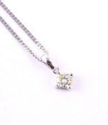 A DIAMOND SINGLE STONE PENDANT ON CHAIN