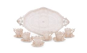 A CASED SILVER COLOURED FILIGREE COFFEE SET