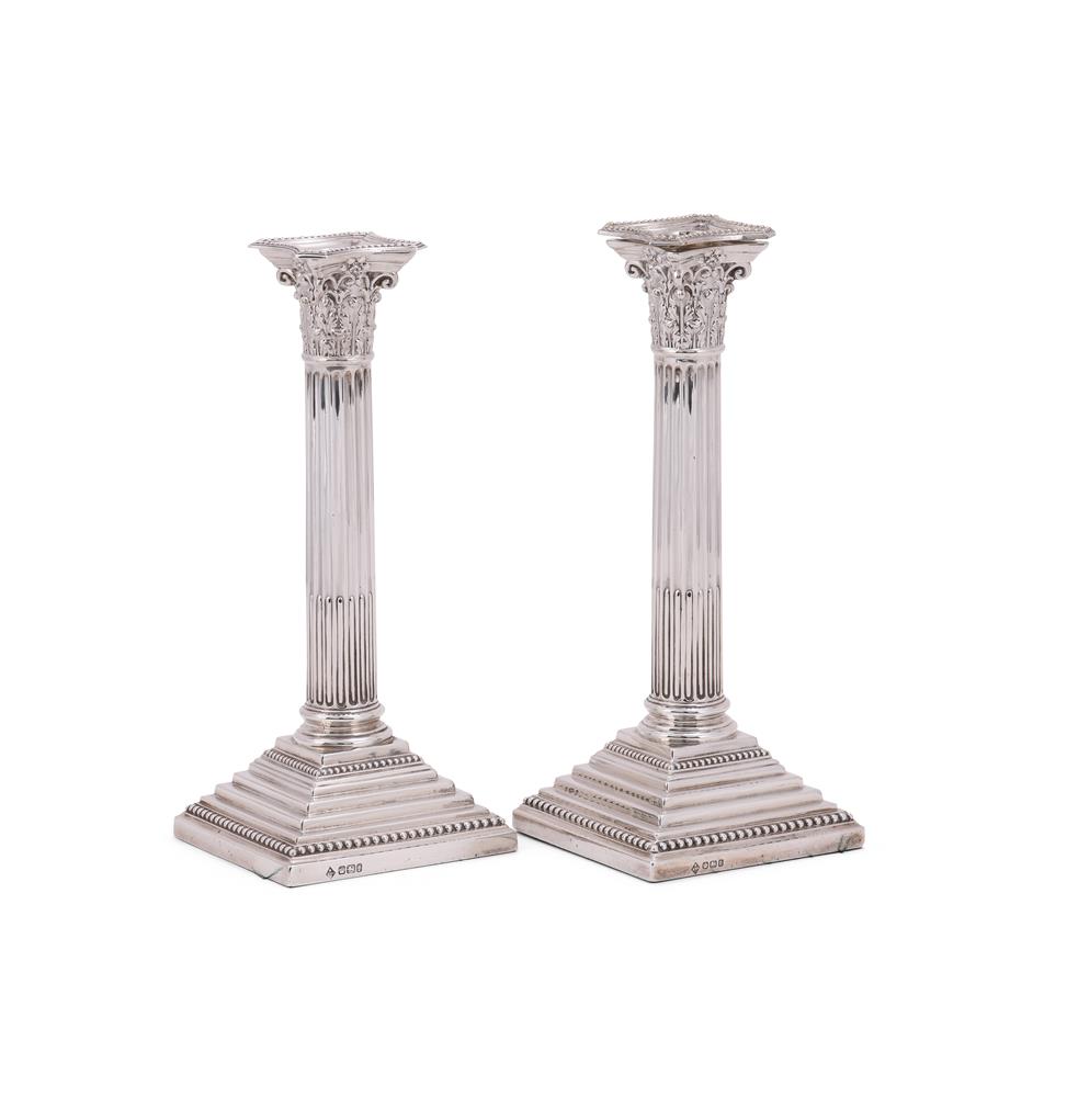A PAIR OF VICTORIAN SILVER CORINTHIAN CANDLESTICKS - Image 2 of 3