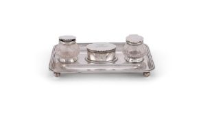 A SILVER OBLONG INKSTAND