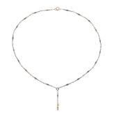 AN EARLY 20TH CENTURY ENAMELLED GOLD AND SEED PEARL FOB CHAIN, CIRCA 1900