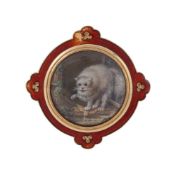 A VICTORIAN ENAMEL AND PAINTED CAT BROOCH