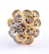 A DIAMOND AND TWO COLOUR ABSTRACT DRESS RING