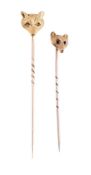 TWO LATE VICTORIAN FOX MASK STICK PINS