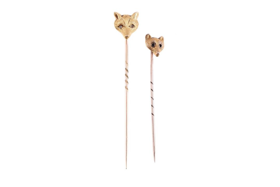 TWO LATE VICTORIAN FOX MASK STICK PINS
