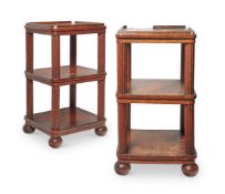 A PAIR OF BROWN OAK BEDSIDE TABLES OR WHATNOTS, POSSIBLY IRISH, MID 19TH CENTURY