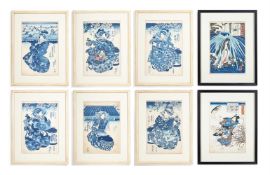 UTAGAWA KUNIYOSHI (1797-1861) A SET OF EIGHT AIZURI-E DESIGNS OF COURTESANS PARADING