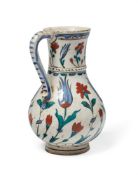 AN IZNIK POTTERY JUG, OTTOMAN, TURKEY, CIRCA 1620