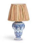 A ROUEN FAIENCE BLUE AND WHITE OCTAGONAL SECTION BALUSTER VASE, 18TH CENTURY