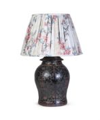 A CHINESE EXPORT LAC BURGAUTE URN LAMP, 19TH CENTURY AND LATER