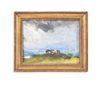 MELITA DENARO (IRISH B. 1950), CATTLE GRAZING ON THE WINDY CLIFF
