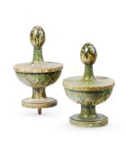 A PAIR OF GREEN PAINTED ARCHED WOOD PELMETS, CIRCA 1780