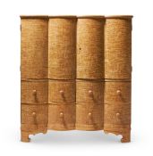 AN ART DECO PAINTED PINE SERPENTINE SIDE CABINET, EARLY 20TH CENTURY