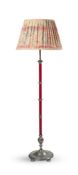 A CHROME AND RED LEATHER STANDARD LAMP, FIRST HALF 20TH CENTURY