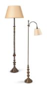 A PATINATED BRASS STANDARD LAMP, 20TH CENTURY