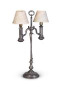 A SILVERED BRASS OIL LAMP, LATE 19TH CENTURY