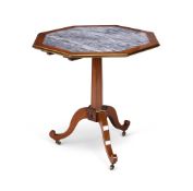 A DIRECTOIRE WALNUT, BRASS MOUNTED AND MARBLE TILT TOP TABLE, CIRCA 1800