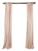 TWO PAIR OF NATURAL AND RED STRIPE WOVEN LINEN CURTAINS, FRENCH, 20TH CENTURY