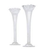TWO SIMILAR CLEAR GLASS TRUMPET VASES, PROBABLY STOURBRIDGE, LATE 19TH CENTURY