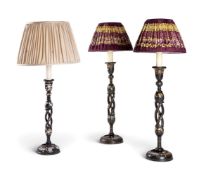 A PAIR OF KASHMIRI POLYCHROME LAMPS LATE, 19TH CENTURY
