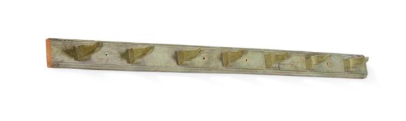 A GREEN PAINTED WOOD COAT RACK, 19TH CENTURY