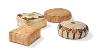 TWO BLACK AND CREAM LEATHER FLOOR CUSHIONS, LATE 20TH CENTURY