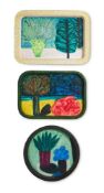 λ WILLIAM CROZIER (IRISH 1930-2011), TWO PAINTED TIN TRAYS, NO. 3 & 7