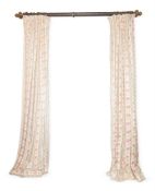 A PAIR OF CURTAINS PRINTED WITH BASKETS OF FLOWERS AND STRIPES