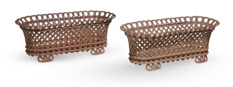 A PAIR OF CAST IRON BASKET JARDINIÈRES OR LOG BINS, 20TH CENTURY
