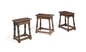 THREE CHARLES II OAK JOINED STOOLS, LATE 17TH CENTURY