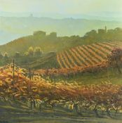 λ ALAN COTTON (BRITISH B. 1936), PIEMONTE - ROWS OF VINES AT MONTELUPO ALBESE