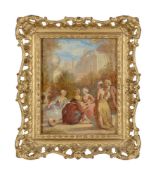 CHARLOTTE LENTREIN DE SENEZCOURT (FRENCH 19TH CENTURY), WATTEAUESQUE FIGURES BEFORE A CHATEAU