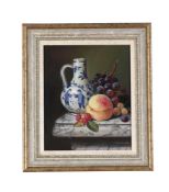 λ RAYMOND CAMPBELL (BRITISH B. 1956), STILL LIFE OF A BLUE AND WHITE JUG