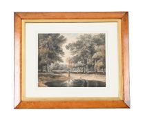 ATTRIBUTED TO WILLIAM HAVELL (BRITISH 1782-1857), FIGURES BY A POND IN A WOODED LANDSCAPE