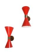 A PAIR OF PAINTED TINWARE WALL LIGHTS ATTRIBUTED TO STILNOVO