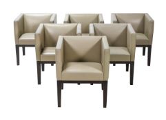 A SET OF SIX EBONISED AND LEATHER UPHOLSTERED ARMCHAIRSBY CHRISTIAN LIAIGRE