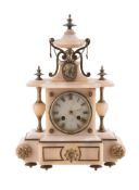 AN ALABASTER AND GILT METAL MOUNTED MANTEL CLOCK