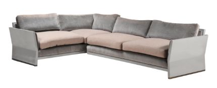 AN ENAMELLED BRASS AND UPHOLSTERED SOFA