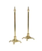 A PAIR OF VICTORIAN BRASS COLUMNAR STANDARD LAMPS