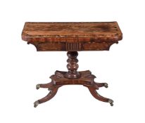 A GEORGE IV MAHOGANY AND CALAMANDER BANDED CARD TABLE