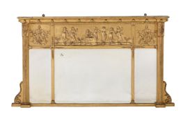 A GILTWOOD AND COMPOSITION TRIPTYCH WALL MIRROR
