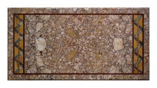 AN ITALIAN BRECCIA CORRALINA, GIALLO ANTICO, CIPOLLINO AND ROSSO ANTICO MARBLE TABLE TOP