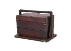 Y A Chinese Huanghuali two-tired handled box and cover
