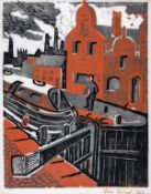 λ Dora Barrett (b.1926) Untitled (Black and red canal townscape)