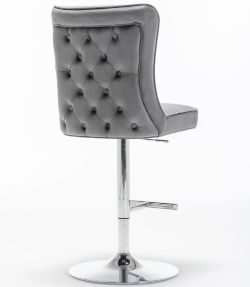 HIGH END DARK GREY BARSTOOL - VELVET FABRIC - SEAM DETAIL - BUTTON BACK - BS-200 DA/GR