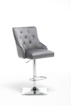 HIGH END DARK GREY BARSTOOL - VELVET FABRIC - SEAM DETAIL - BUTTON BACK INNER - BS-899LI/GR