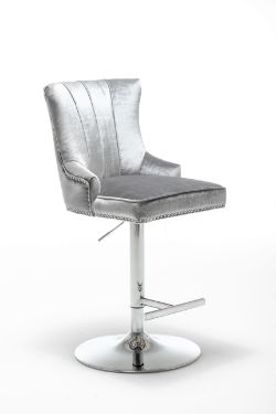 HIGH END SHIMMER GREY BARSTOOL - VELVET FABRIC - PLEATED INNER - BS-111 SH/GR